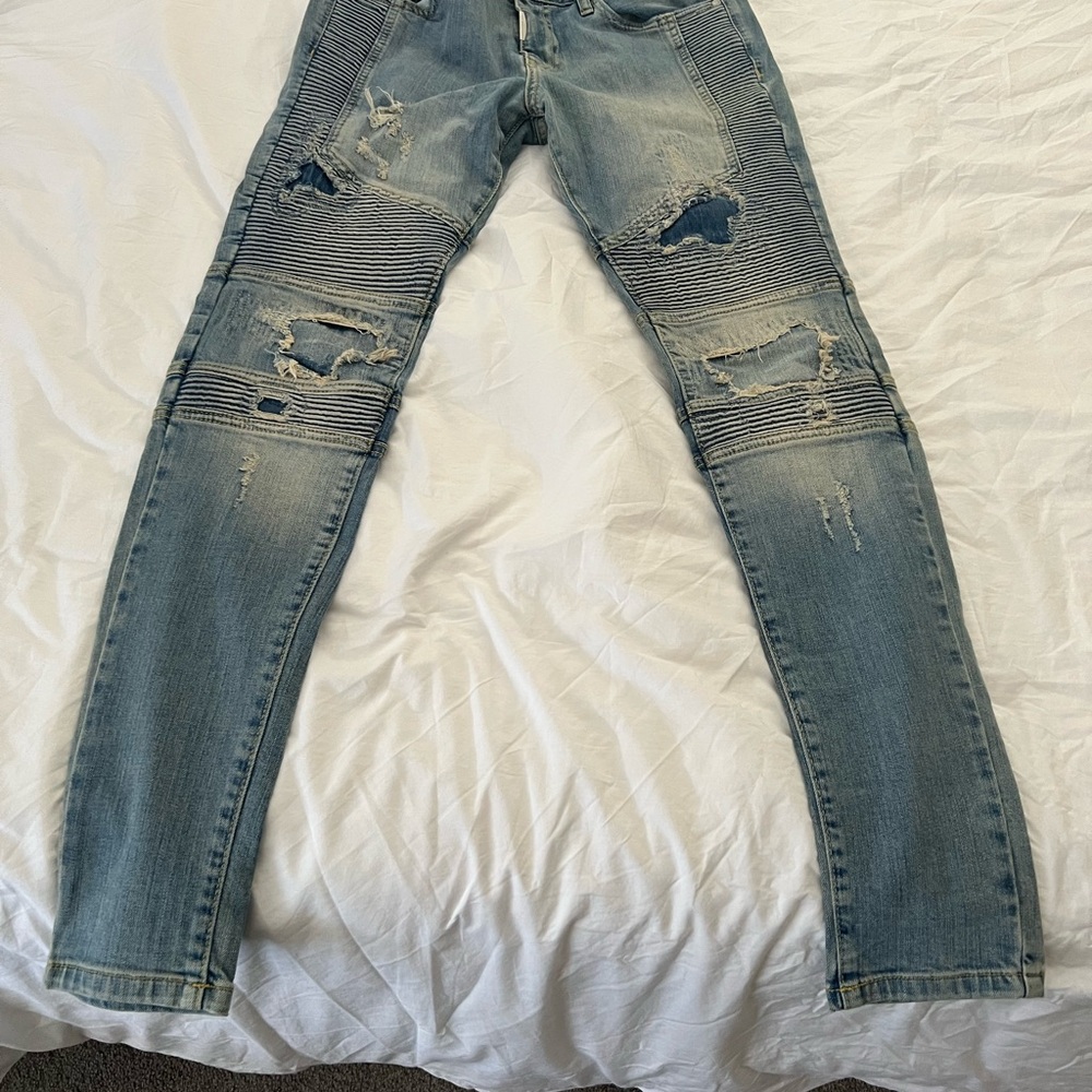 Represent Men's Ripped Skinny Jeans in Light Blue